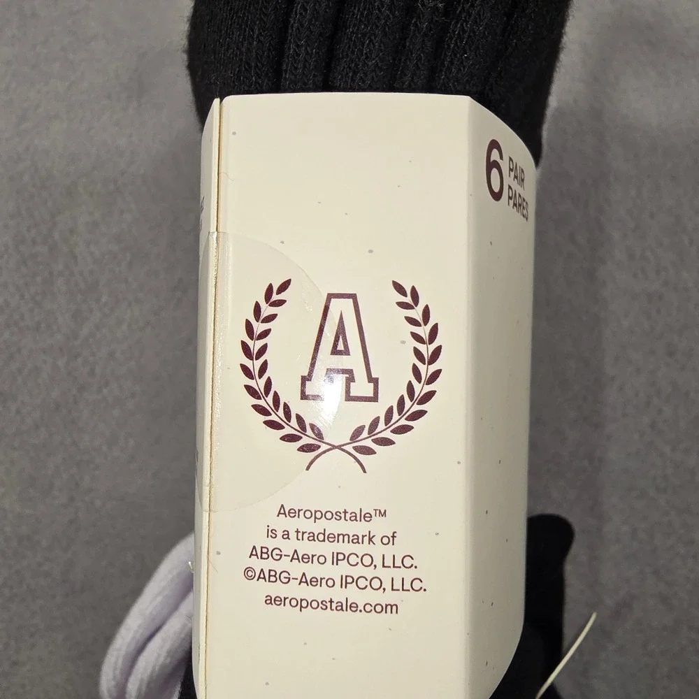 NWT 6-Pack Aeropostale Mens 6-12 Black White Crew Socks Athletic Aero 87 Graphic